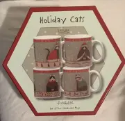 SAKURA Holiday Christmas Kitty Cat Mugs ~ Boxed set of 4 ~ Fiddlestix