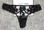 Victoria's Secret Very Sexy NWT Large Black Ziggy Floral Embroidery Thong Panty
