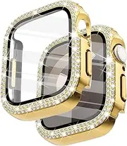 Surace 41mm Case Compatible with Apple Watch Series 9 Series 8 Series 7 Case with Screen Protector, Bling Diamond Overall Protective Case Compatible with Apple Watch Series 7 & 8 & 9 41mm, Gold