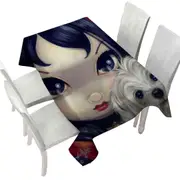 Faces of Faery #41 Girl with Adorable Maltese Dog Tablecloth