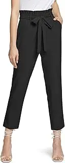 [ATIKA] Women's Cropped Paper Bag Pants, Casual Elastic High Waist Pant, Bowknot Slim Fit Trousers with Pockets
