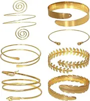 [Dqwtb] 7 Pieces Arm Cuff Upper Arm Band Cuff for Women Adjustable Armband Set Minimalist Gold Bracelet Bangle Jewelry Simple Swirl Open Wide Wire Bracelets Arm Bangle