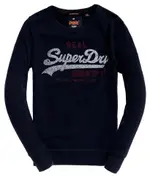 跩狗嚴選 極度乾燥 SUPERDRY 深藍 經典 LOGO 復古 土耳其製 棉T 大學T 長袖 衛衣