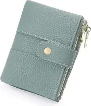 [GOIACII] Small Women Wallet RFID Blocking Bifold Genuine Leather Purse with Zipper Coin Pocket ID Window, B01 Light Blue, Classic