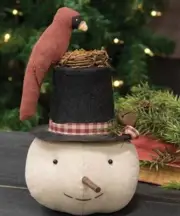 XL Primitive Snowman Head Cardinal Top Hat Snowman Sitter