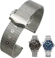 [KLVN] 20mm 316L Stainless Steel Braided Watchband Mesh Band Folding Buckle Strap for Omega Seamaster 007 003