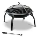 22" Fire Pit BBQ Charcoal Smoker Portable Outdoor Camping Fireplace Round Black