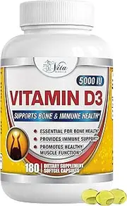 Vitamin D3 5000 IU Softgels High Potency Vitamin D Supplements for Women Men in Organic Flaxseed Oil May Support Healthy Bones Heart Muscle Function Immune Support Pure Vitamin D 3 Pills (180 Count)