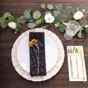 20" x 20" BLACK Tulle Net Fabric NAPKIN Sequins Geometric Pattern Party Events