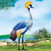 Realistic Grey Crowned Crane Heron Bird Garden Stake Outdoor Pond Yard Decor
