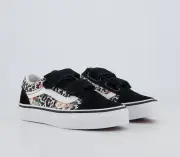 Vans Old Skool V Sneakers Kids size 2.5 Leopard Floral Black Suede NIB