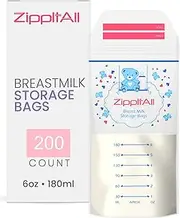 DiRose Breast Milk Storage Bags - Leak-Proof 200 Count Double Zipper 6 oz Capacity Extra Thick and Seal BPA/BPS Free/Disposable Pouches | Self-Standing Bag for Long and Safe Storing