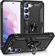 Cavor for Samsung Galaxy S23 Plus Case (6.6") TPU Case PC Bumper 360° Rotation Ring Holder Kickstand Back Cover [Work with Magnetic Car Mount] Shockproof Protective Cover-Black