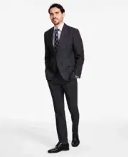 $495 Kenneth Cole Men's Charcoal Plaid Slim Fit Stretch Suit 46R 40 x 33 ymy0225