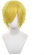 Tongtta Short Yellow Cosplay Wig with Bangs Halloween Costume Party Wig for Men