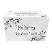 White Wood Floral Design Wedding Wishing Well Box