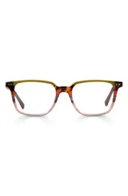 eyebobs C Suite 50mm Blue Light Blocking Square Reading Glasses in Earth Tone Stripe /Blue Grey at Nordstrom, Size +4.0 Earth Tone Stripe/Blue Grey