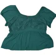 NEW Torrid Green Blouse Size 6 Plus V Neck Short Slevee Rayon Top