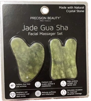Precision Beauty Jade Gua Sha Facial Massage Set Natural Crystal Stone Pro Tools