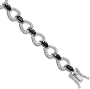 [JewelryWeb] 8.2mm 925 Sterling Silver Rhodium Plated Fancy Marquise cut Black CZ and Brilliant-cut White Cz Bracelet 19 Centimeters Link-Bracelet for Women