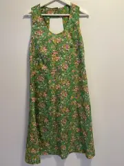 Vintage Dress Julian Haye 1980s Green ALine Skirt Cutout back/Straps Size 16 NEW