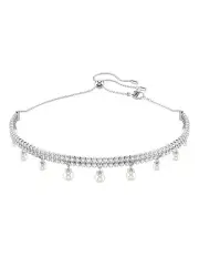 [Swarovski] Crystal Pearl Round Cut Rhodium Plated Choker Necklace in White