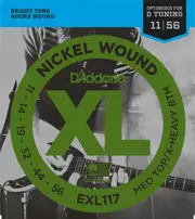 D'Addario EXL117 Nickel Wound Electric Guitar Strings, Medium Top-Extra-Heavy Bottom, 11-56