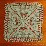 Light Green Crochet Table Center Lace Doily With 4-Leaf Clover 13" 100% Cotton