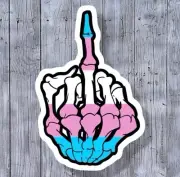 Transgender Flag Skeleton Middle Finger Vinyl Laptop Water Bottle Sticker Decal