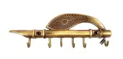 Lord Krishna's Flute and Peacock Quills Brass Key Holder with 6 Hooks Pack of 1