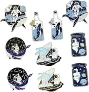[ANDRESLAD] 10pcs Cartoon Whale and Astronaut Brooch Pin Set Unique Enamel Lapel Pins for Bags Backpacks Clothing and Hats Creative