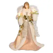 Ivory and Grey Lighted Angel Christmas Tree Topper 16 Inch UL2227