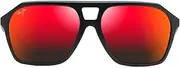 [Maui Jim] Men's Wedges Polarized Aviator Sunglasses, Matte Black/Hawaii Lava Polarized, Medium