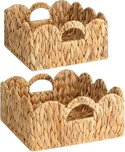 Scalloped Wicker Basket, Nursery Basket with Handles, Woven Rattan Baskets for Organizing, Basket Shelf Decorative
