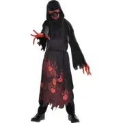 Hooded Horror Medium 8-10 black robed child costume with Glow in the Dark Mask