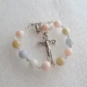✫ Morganite Gemstone ✫ ONE DECADE ROSARY Immaculate Medal Catholic Crucifix