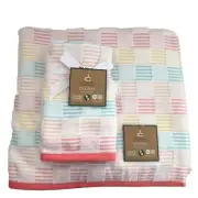 New Deborah Connolly Peach Yellow Aqua Pastel 1 Bath Towel & 2 Hand Tip Towels