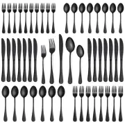30 Piece Black Silverware Set Service for 6, Stainless Steel Flatware Utensil...