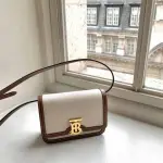 BURBERRY 80393641 迷你雙色調 帆布及皮革 TB 小方包