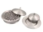 Communion Tray & Bread Plate with A Lid & 40 Cups - Stainless Steel Matte Finish