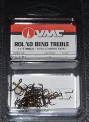 VMC 9650 Round Bend Treble Hooks Size 10 Pack of 25 9650BZ-010 Bronze 1X Strong