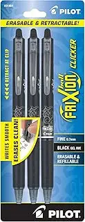 PILOT FriXion Clicker Erasable, Refillable & Retractable Gel Ink Pens, Fine Point, Black Ink, 3-Pack (31464)