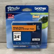 Brother P-Touch TZe-B41 Laminated Label Black Print On Orange 3/4" Label Tape