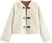 [PTBNRDC] Women's Sherpa Fleece Jacket Long Sleeve Faux Fuzzy Button Warm Winter Coat Outwear
