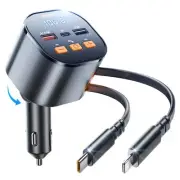Bluetooth 5.3 Car Adapter with Retractable Charger PD 30W, FM Transmitter Rad...