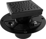 4 Inch Square Shower Drain Black Floor Drain with Flange Wave-Hole Pattern Cover