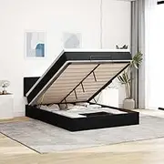 Generic Ottoman Bed with Mattress & LEDs Black Queen Velvet,Furniture,Beds & Accessories,Beds & Bed Frames