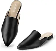 [ATHMILE] Mules for Women Flats Slides Comfortable Pointed Toe for Business Work Dress Casual Teacher Easy Slip on Shoes