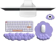 wigmoa B-SS Cloud Keyboard Wrist Rest and Mouse Pad Set - Ergonomic Memory Foam Wrist Support for Computer, Gaming, Office, Laptop - Cute Palm Rest Cushion with Coaster for Pain Relief (Purple)