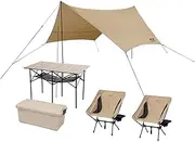 Iris Ohyama Beginner Set, Camping Set, for 2 People, 5 Piece Set, Outdoor Chair x 2, Outdoor Table, Tarp, ODBox, Low Type